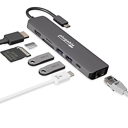 Plugable 7 in 1 USB C Hub Multiport Adapter w Ethernet Turns a Single Port  into a 7 in 1 USB C Hub Compatible with Mac Windows Chromebook Dell XPS and  Thunderbolt