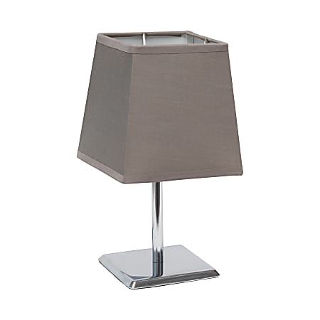 Simple Designs Mini Chrome Table Lamp With Empire Shade, 9-3/4"H, Gray Shade/Chrome Base