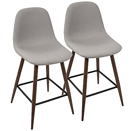 LumiSource Pebble Counter Stools, Walnut/Light Gray, Set Of 2 Stools