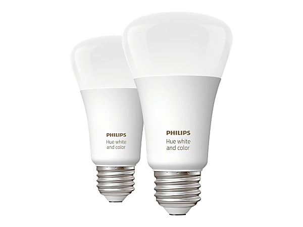 Philips Hue LED Light Bulb - 9.50 W - 60 W Incandescent Equivalent Wattage - 120 V AC - 800 lm - Standard Bulb - A19 Size - Warm White, Cool White Light Color - E26 Base - 25000 Hour - Pack Of 2