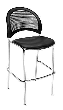 OFM Moon Café-Height Fabric Chairs, Vinyl Seat, 31 1/2"H x 21 3/4"W x 23"D, Black/Silver, Set Of 2