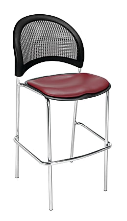 OFM Moon Café-Height Fabric Chairs, Vinyl Seat, 31 1/2"H x 21 3/4"W x 23"D, Wine/Black/Silver, Set Of 2