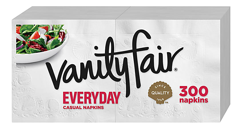 Vanity Fair® Everyday Napkins, 2 Ply, 13" x 12-3/4", White, 300 Per Pack, Case Of 8 Packs