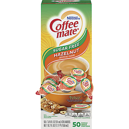 Nestle Coffee mate Sugar Free Hazelnut Creamer Singles, 0.38 Oz, Box Of 50 Singles