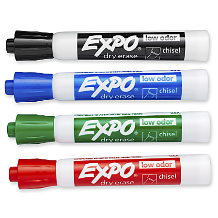 EXPO Low Odor Dry Erase Markers Fine Point Black Pack Of 4 - Office Depot