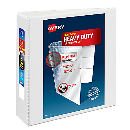 Avery® Nonstick Heavy-Duty View 3 Ring Binder, 3" One Touch Slant Rings, White