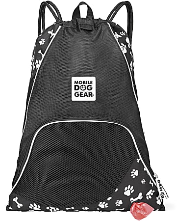 Mobile Dog Gear Dogssentials Drawstring Cinch Sack, 19"H x 1/2"W x 14-1/2"D, Black/White Paw Print