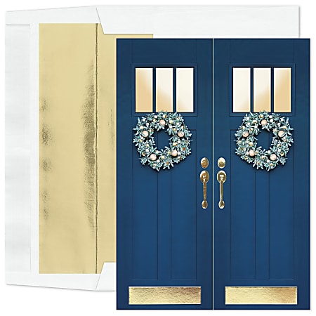 Custom Embellished Holiday Cards And Foil Envelopes, 5-5/8" x 7-7/8", Welcome Décor, Box Of 25 Cards