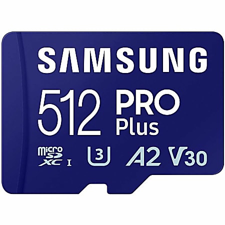 Samsung PRO Plus MB-MD512S 512 GB Class 10/UHS-I (U3) V30 microSDXC - 1 - 180 MB/s Read - 130 MB/s Write - 10 Year Warranty