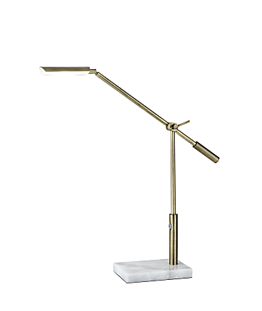 Adesso® Vera LED Desk Lamp, Adjustable Height, 26"H, Antique Brass Shade/White Marble Base
