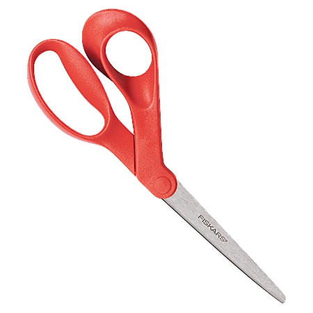 Fiskars® Bent Left-Hand Scissors, 8&quot;, Pointed , Orange/Red