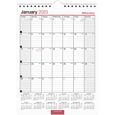 Office Depot® Brand Monthly Wall Calendar, 8" x 11", White, January 2023 To December 2023, OD301328