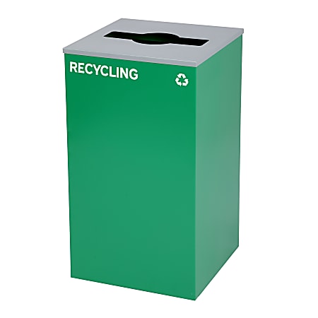 Alpine Industries Stainless Steel Recycling Bin With Mixed Opening Lid, 29 Gal, 30”H x 16-15/16”W x 16-15/16”D, Green