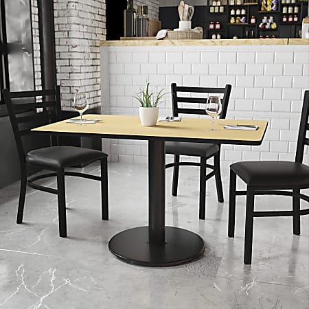 Flash Furniture Laminate Rectangular Table Top With Round Table-Height Base, 31-1/8"H x 30"W x 48"D, Natural/Black