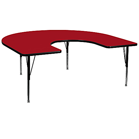 Flash Furniture Horseshoe Thermal Laminate Activity Table With Short Height-Adjustable Legs, 25-1/8"H x 60"W x 66"D, Red