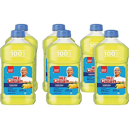 Mr. Clean Antibacterial Cleaner - Liquid - 45 fl oz (1.4 quart) - Summer Citrus, Lemon Scent - 6 / Carton - Yellow