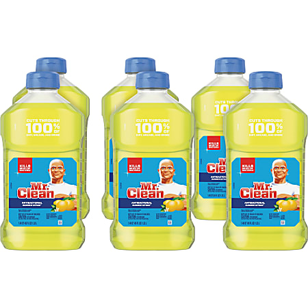 Mr. Clean Antibacterial Cleaner - 45 fl oz (1.4 quart) - Summer Citrus, Lemon Scent - Antibacterial, Freshen - Yellow - 6 / Carton