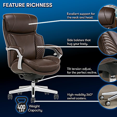 Serta iComfort i6000 Big Tall Ergonomic Bonded Leather High Back Executive Office Chair BrownSilver Office Depot