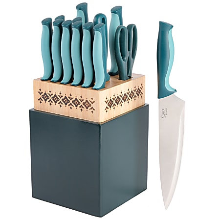 Martha Stewart Stainless Steel 14 Piece Cutlery And Knife Block Set In Cream