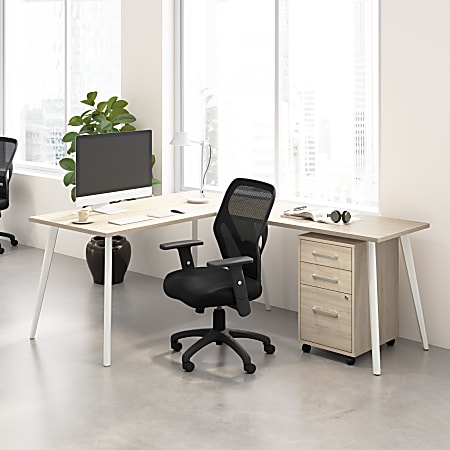 Bush Business Furniture Vista 60"W Corner Desk with Splayed Metal Legs and Mobile File Cabinet, Natural Elm, Standard Delivery