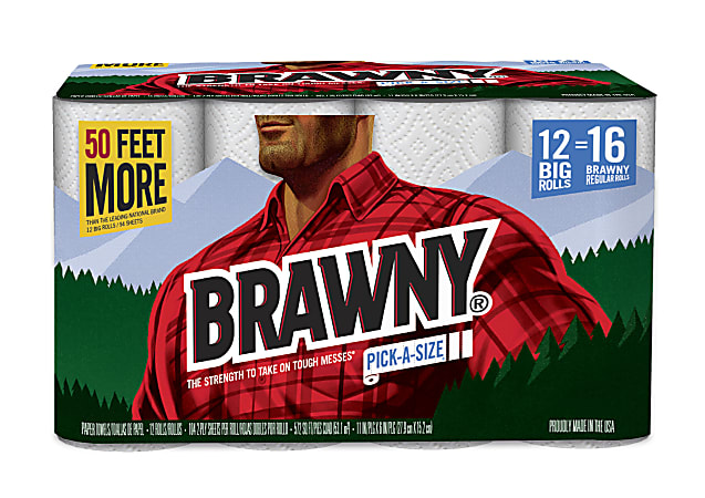 Brawny® Big Roll 2-Ply Paper Towels, White, 102 Sheets Per Roll, 12 Rolls Per Pack