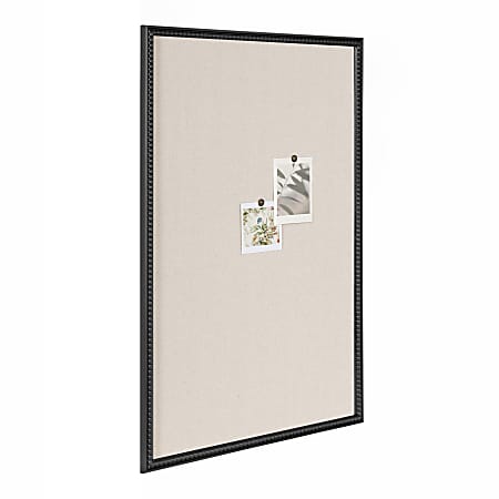 Kate and Laurel Makenna Non-Magnetic Rectangle Fabric Pinboard, 24” x 36”, Beige, Black Plastic Frame