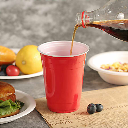 DecorRack 50 Plastic Cups 16 oz, Large Party Cups, Disposable Bulk Party  Cups (Red)