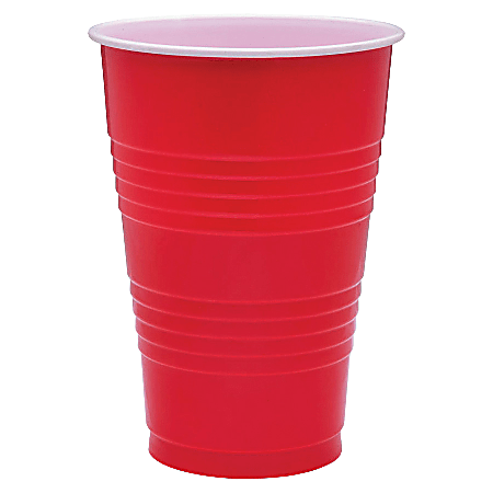 Genuine Joe Plastic Party Cups, 16 Oz, Red,