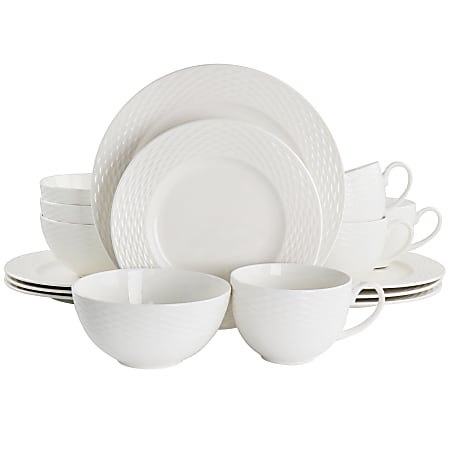 Martha Stewart 16-Piece Textured Fine Ceramic Dinnerware Set, White
