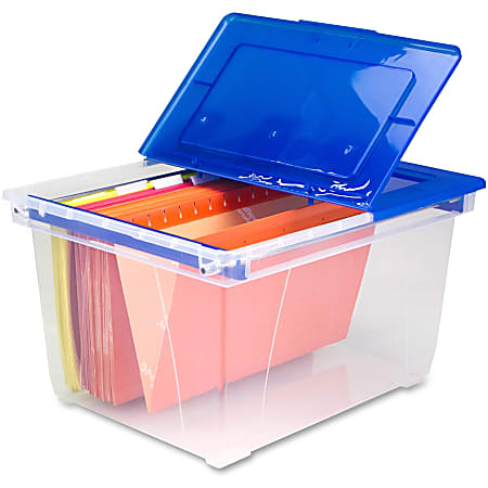 Storex® Stackable Heavy-Duty Storage File Tote, 15 11/16" x 19 5/16" x 10 15/16", Letter/Legal Size, Clear Blue