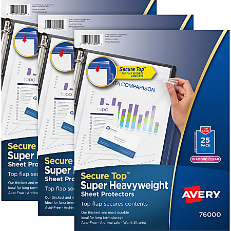 Avery Secure Top Sheet Protectors For Letter 8 12 x 11 Sheet 3 x Holes Ring  Binder Clear Polypropylene 75 Bundle - Office Depot