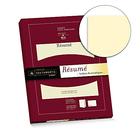 Southworth® Résumé Folders & Envelopes, 9" x 12", 88-Lb, Ivory, Pack Of 5