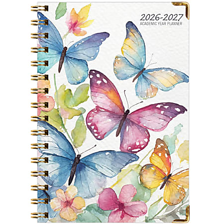 2026-2027 Excello Brands 14-Month Academic Year Hardcover Weekly/Monthly Fashion Planner, 5-1/2" x 8", Watercolor Butterflies, May-June, Total Qty 1