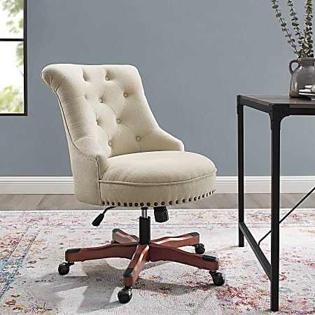 Linon Dallas Fabric Mid Back Home Office Chair BeigeCherry