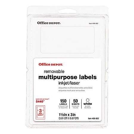 Office Depot® Brand Removable Inkjet/Laser Multi-Use Labels, 735854019136, 1 1/2" x 3", Pack Of 150