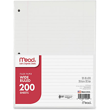 Mead® Notebook Filler Paper, Wide-Ruled, 8" x 10