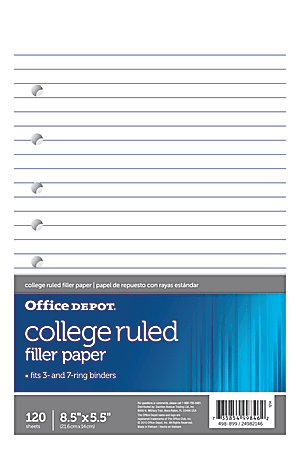 Office Depot Brand Notebook Filler Paper Wide Ruled 8 x 10 12 3 Hole  Punched White Pack Of 150 Sheets - Office Depot