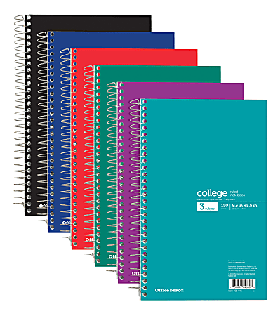 Office Depot® Brand Wirebound Notebook, Perforated, 6" x 9 1/2", 3 Subjects, College Ruled, 150 Sheets, Assorted Colors (No Color Choice)
