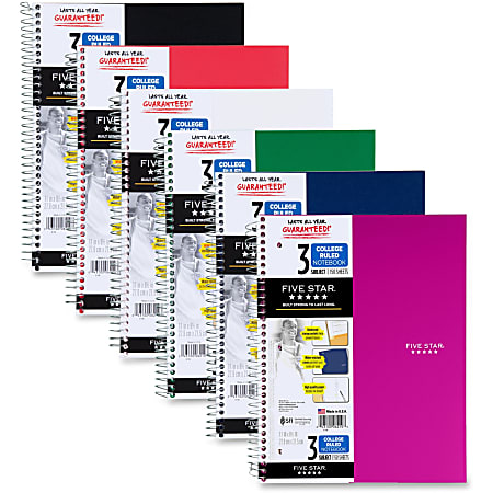 Mead Five Star Wirebound Notebook, 8 1/2" x 11", 150 Sheets, 3 Subject, College Ruled, Assorted Cover