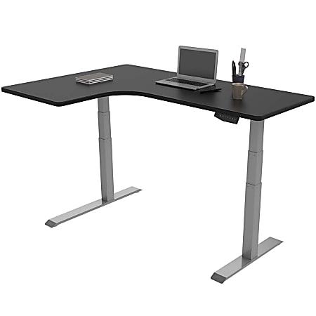 Loctek Height-Adjustable Corner Desk, Left-Handed, Silver/Black