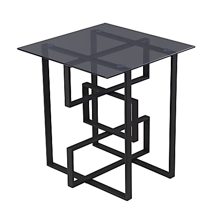 SEI Clanlin Glass-Top Accent Table, 22-1/4"H x 22"W x 22"D, Gray/Black