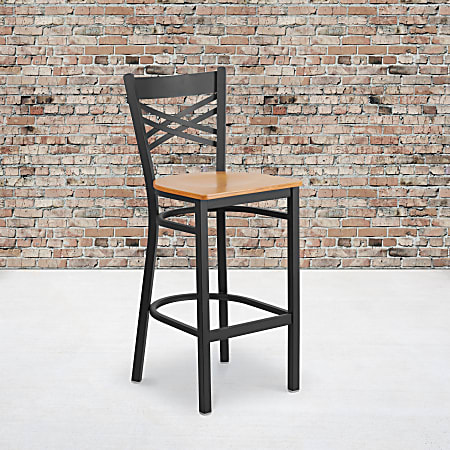 Flash Furniture Metal/Wood Restaurant Barstool With X-Back, Natural/Black