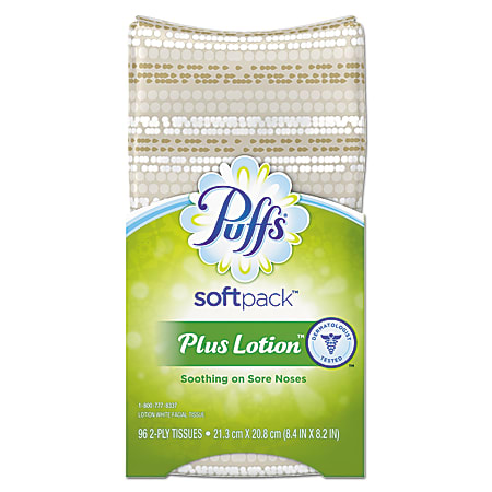 Puffs® SoftPack™ Plus Lotion™ Facial Tissues, 2-Ply, White, Box Of 96
