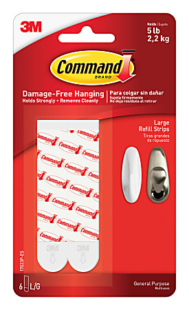 Command Large Refill Adhesive Strips 6 Command Strips Damage Free White -  Office Depot