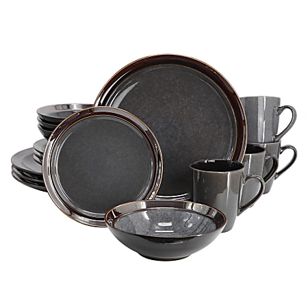 Gibson Elite Priya 16-Piece Stoneware Reactive Glaze Dinnerware Set, Gray