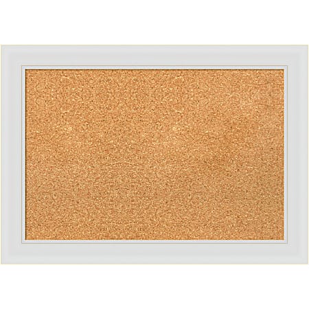 Amanti Art Rectangular Non-Magnetic Cork Bulletin Board, Natural, 28” x 20”, Flair Soft White Plastic Frame