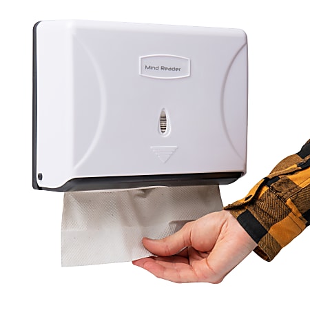 Mind Reader Multi-Fold Mounted Paper Towel Dispenser, 8”H x 10-1/4”W x 3-3/4”D, White