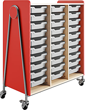 Safco® Whiffle Triple-Column 30-Drawer Rolling Storage Cart, 48"H x 43-1/4"W x 19-3/4"D, Red