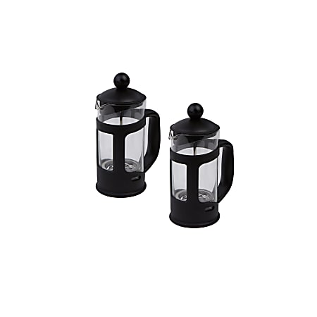 Mind Reader Single-Serve Glass French Presses, 6 3/4"H x 4 1/2"W x 3"D, Black, Pack Of 2