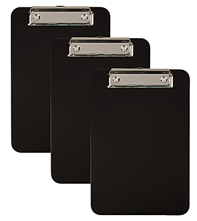 Office Depot® Brand Plastic Memo Clipboard, 6” x 9”, Black, Pack Of 3 Clipboards